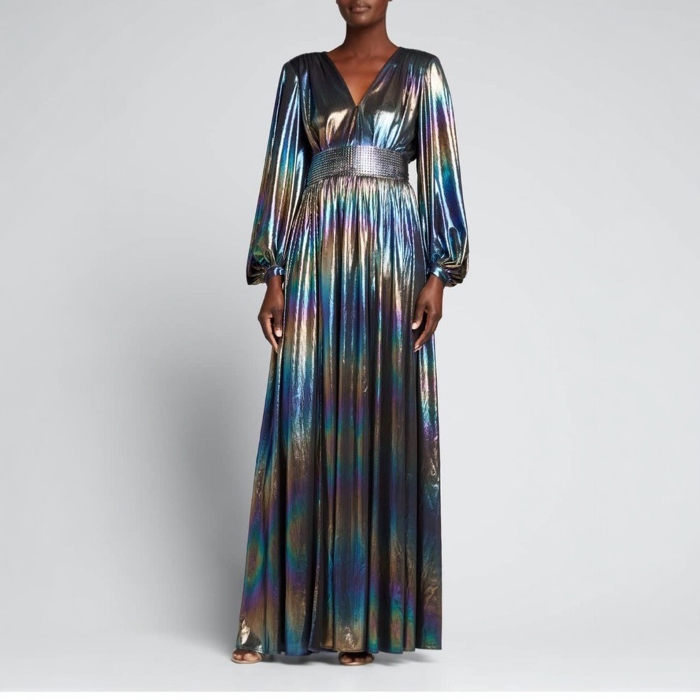 BRONX AND BANCO
Zoe Blouson-Sleeve Iridescent Gown Size XS